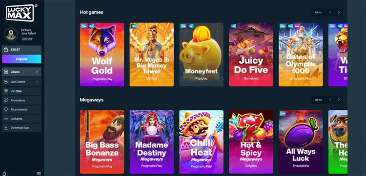LuckyMax screenshot van casino interface